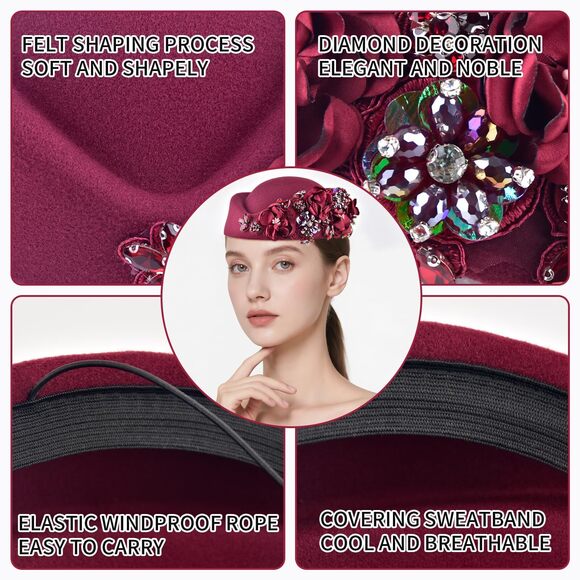 7777 European And American Retro British Felt Headscarf Hat Women\'s Church main image 6